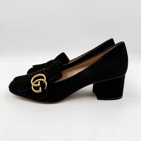 Gucci GG Marmont Loafers Pumps Kiltie Fringe Block Mid Heel Size EU 38 US 8 - Picture 4 of 12